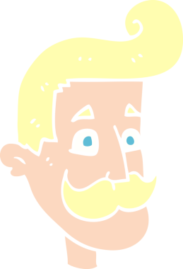 Bir insan tarafından çizilmiş bıyıklı bir adamın düz renk çizimi