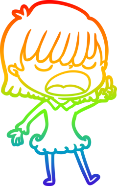 Gökkuşağı gradyan çizgi çizimi Bir insan tarafından yüksek sesle çizilen bir kadın karikatürü