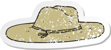 İnsan tarafından çizilmiş bir çizgi film şapkasının gerilimli retro çıkartması.