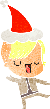 Hipster saç kesimli bir kızın insan tarafından çizilmiş Noel Baba şapkası taktığı hoş bir el çizimi.