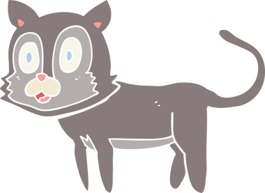 Bir insan tarafından çizilmiş mutlu düz renkli çizgi film kedisi