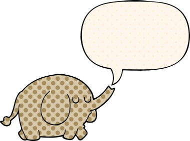 Bir insan tarafından çizilmiş çizgi roman tarzında konuşma balonu olan çizgi film fili.