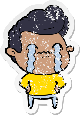 Bir insan tarafından çizilmiş ağlayan bir karikatürcünün sıkıntılı çıkartması.