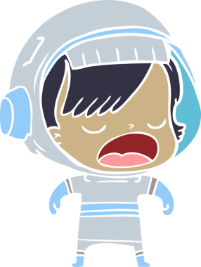 Düz renkli çizgi film astronot kadın bir insan tarafından çizilmiş.