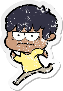 Bir insan tarafından çizilmiş kızgın bir çizgi film çocuğunun sıkıntılı çıkartması.