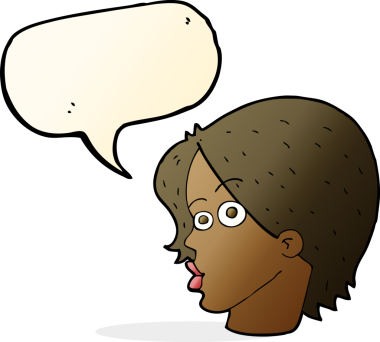 Bir insan tarafından çizilmiş konuşma baloncuğu olan bir kadın yüzü.