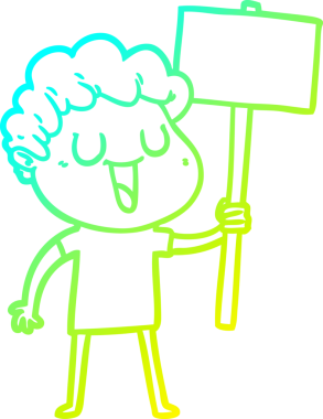 Bir insan tarafından çizilmiş siyah tabelalı, gülen bir çizgi film karakterinin soğuk gradyan çizimi