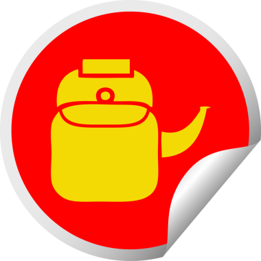 Bir insan tarafından çizilmiş bir çaydanlığın dairesel kabuk soyma etiketi.