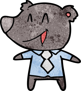 Bir insan tarafından çizilmiş gömlek ve kravatlı çizgi film ayısı.