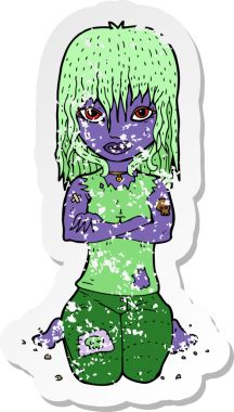 Bir insan tarafından çizilmiş vampir bir kızın gerilimli çıkartması.