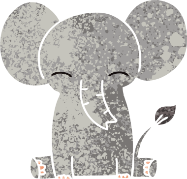 Retro illüstrasyon tarzı bir insan tarafından çizilmiş garip çizgi film fili.