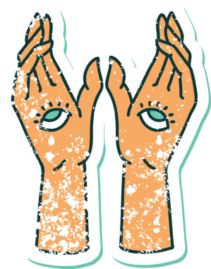 Bir insan tarafından çizilmiş gizemli ellerin sembolik dövmeli görüntüsü.