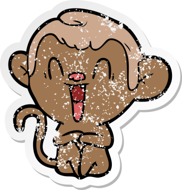 Bir insan tarafından çizilmiş gülen maymunun sıkıntılı çıkartması.