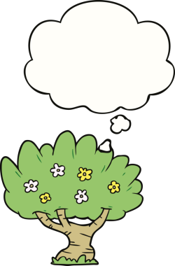 Bir insan tarafından çizilmiş düşünce baloncuklu çizgi film ağacı.