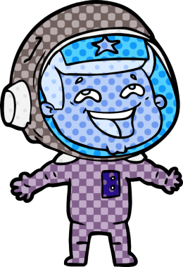 Bir insan tarafından çizilmiş gülen astronot çizgi filmi.