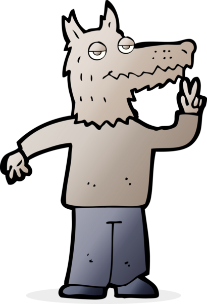 Bir insan tarafından çizilmiş mutlu kurt adam çizgi filmi.