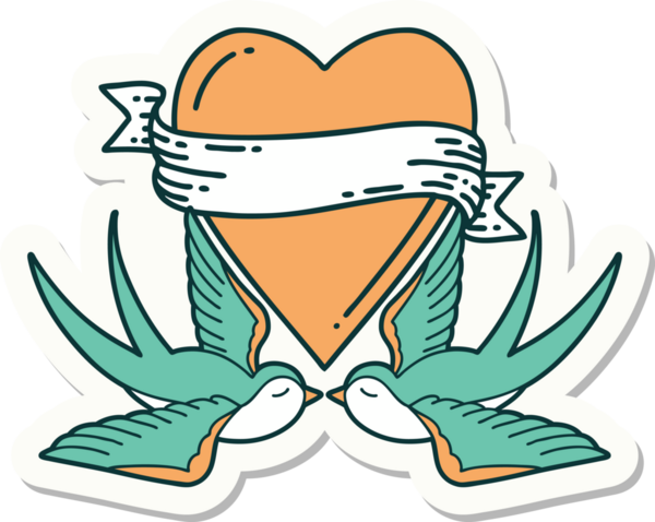 Geleneksel kırlangıç stili dövme çıkartması ve bir insan tarafından çizilmiş sancaklı bir kalp.