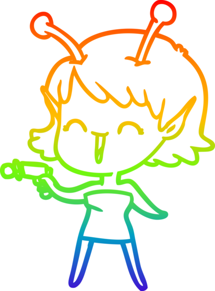 Gökkuşağı gradyan çizgi çizimi bir insan tarafından çizilmiş uzaylı bir kızın gülüşü.