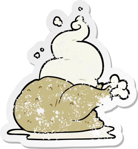 Bir insan tarafından çizilmiş pişmiş tavuk karikatürü.