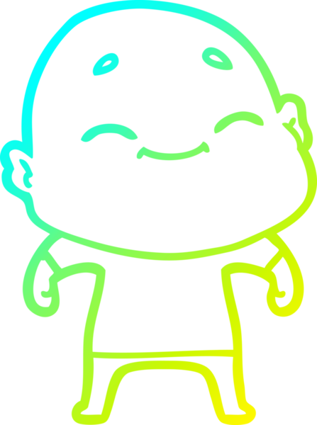 Bir insan tarafından çizilmiş, mutlu, kel bir adamın çizdiği soğuk çizgi.