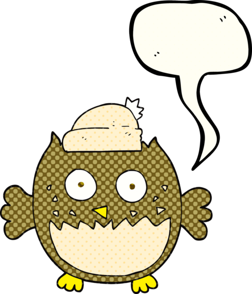 Bir insan tarafından çizilmiş serbest çizilmiş çizgi roman konuşma balonu baykuşu.