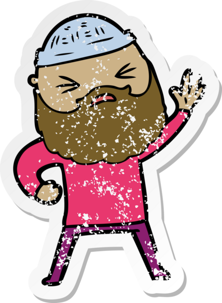 Bir insan tarafından çizilmiş sakallı bir çizgi film karakterinin sıkıntılı çıkartması.