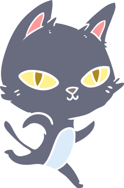Bir insan tarafından çizilmiş düz renkli çizgi film kedisi.