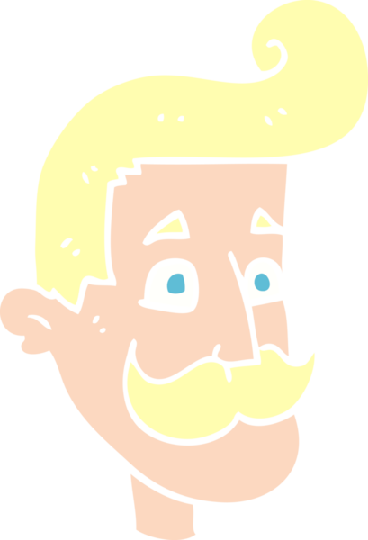 Bir insan tarafından çizilmiş bıyıklı bir adamın düz renk çizimi