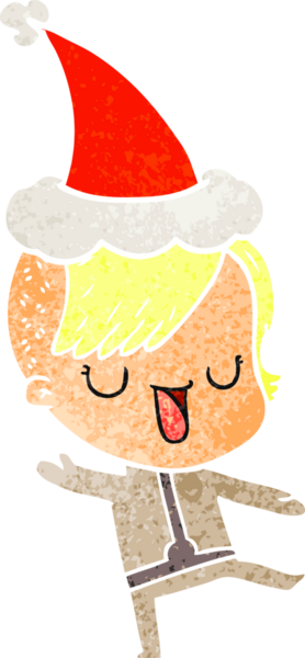 Hipster saç kesimli bir kızın insan tarafından çizilmiş Noel Baba şapkası taktığı hoş bir el çizimi.