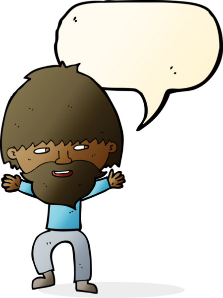 Bir insan tarafından çizilmiş sakallı mutlu bir çizgi film karakteri.