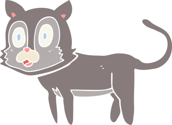 Bir insan tarafından çizilmiş mutlu düz renkli çizgi film kedisi