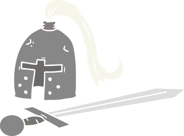 Bir insan tarafından çizilmiş ortaçağ miğferi ve kılıç karalaması.