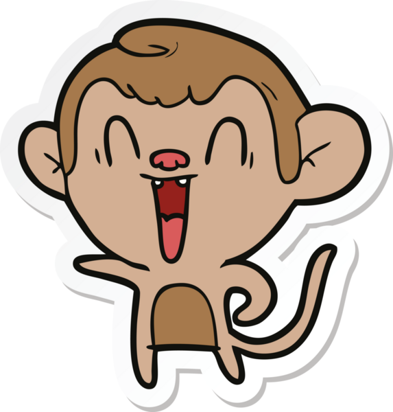 Bir insan tarafından çizilmiş gülen maymun çıkartması.