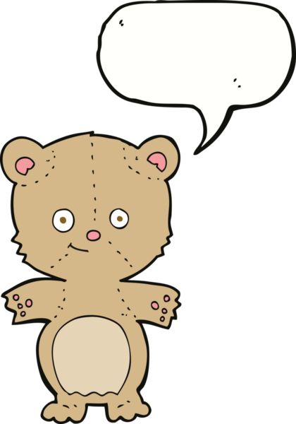 Bir insan tarafından çizilmiş konuşma balonlu oyuncak ayı.