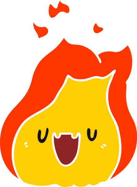 Çizgi film illüstrasyonu Kawaii Bir insan tarafından çizilmiş sevimli ateş alevi