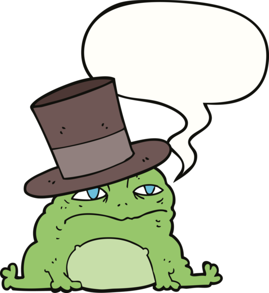 Bir insan tarafından çizilmiş konuşma balonlu zengin kurbağa çizgi filmi.