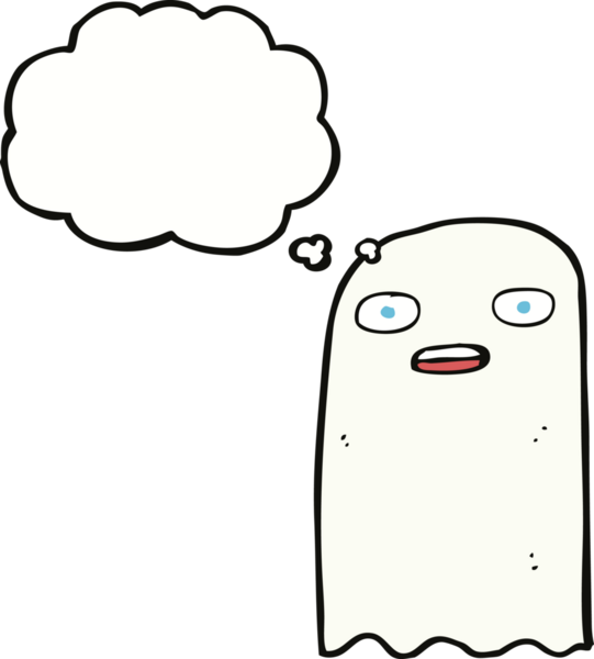 Bir insan tarafından çizilmiş düşünce baloncuklu komik çizgi film hayaleti.