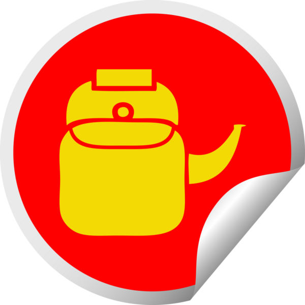 Bir insan tarafından çizilmiş bir çaydanlığın dairesel kabuk soyma etiketi.