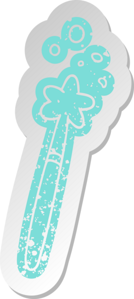 Bir insan tarafından çizilmiş sihirli bir değneğin sıkıntılı eski çizgi film çıkartması.