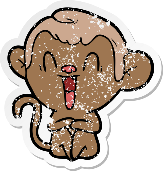 Bir insan tarafından çizilmiş gülen maymunun sıkıntılı çıkartması.