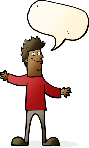 Bir insan tarafından çizilmiş konuşma balonlu mutlu adam çizgi filmi.