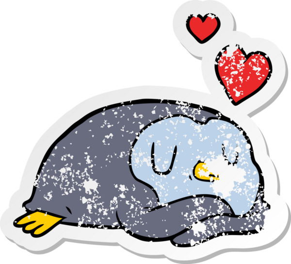 Bir insan tarafından çizilmiş penguen karikatürünün sıkıntılı çıkartması.