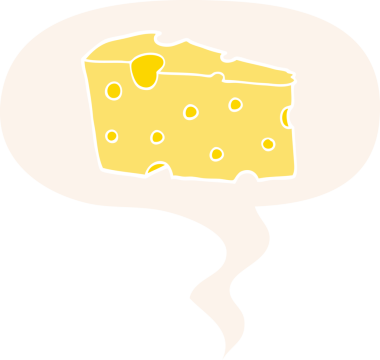 Konuşma baloncuklu çizgi film peyniri bir insan tarafından çizilmiş.