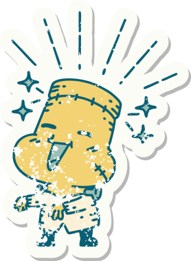 Dövme stili eski bir çıkartma Bir insan tarafından çizilmiş mutlu cadılar bayramı zombi canavarı