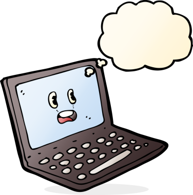 Bir insan tarafından çizilmiş düşünce balonlu dizüstü bilgisayar.