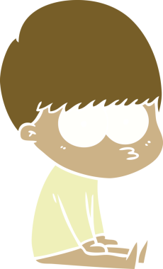 Bir insan tarafından çizilmiş tuhaf düz renkli çizgi film çocuğu.