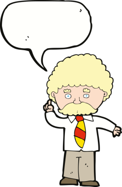 Bir insan tarafından çizilmiş konuşma balonu olan çizgi film öğretmeni.