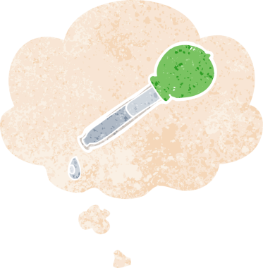 Düşünce baloncuklu çizgi film pipeti grunge sıkıntılı retro dokuma tarzı bir insan tarafından çizilmiş