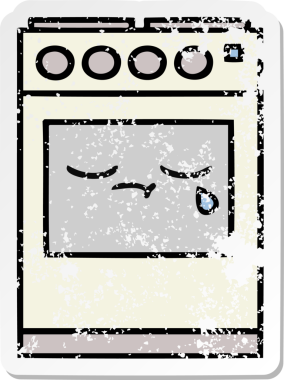 Bir insan tarafından çizilmiş şirin bir mutfak fırınının sıkıntılı çıkartması.