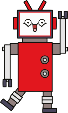 Bir insan tarafından çizilmiş mutlu bir robot çizimi.